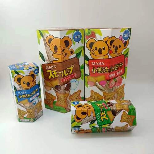 MABA bear-filled biscuits chocolate milk flavor strawberry white peach flavor sandwich biscuits snack snack box