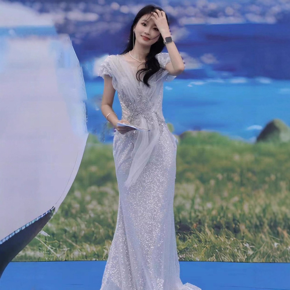 Mermaid Evening Dress for Women, High-End 2026 New Model, Sequined Adult Ceremony Dress, Elegant Banquet Attire for Socialites, Hostess Toast Dress