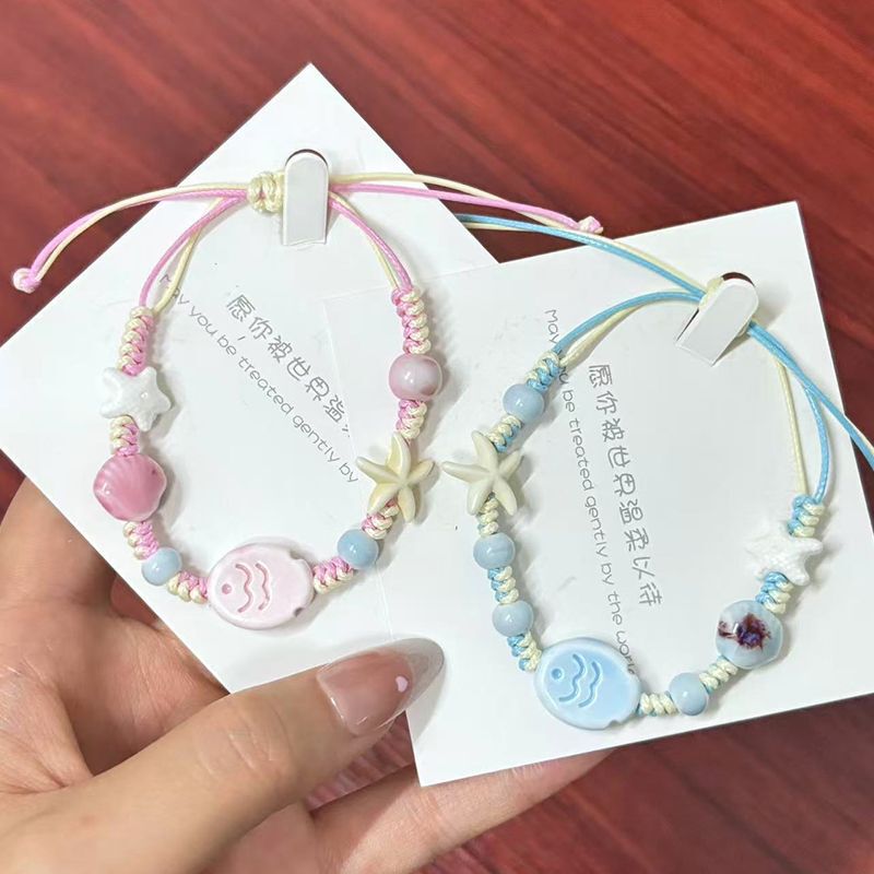 New Starfish Shell Ceramic Fish Bracelet in Sky Blue, Hand-Woven, Cute and Fresh, Gift for Girlfriend New Starfish Shell Ceramic Fish Bracelet in Sky Blue, Hand-Woven, Cute and Fresh, Gift for Girlfriend