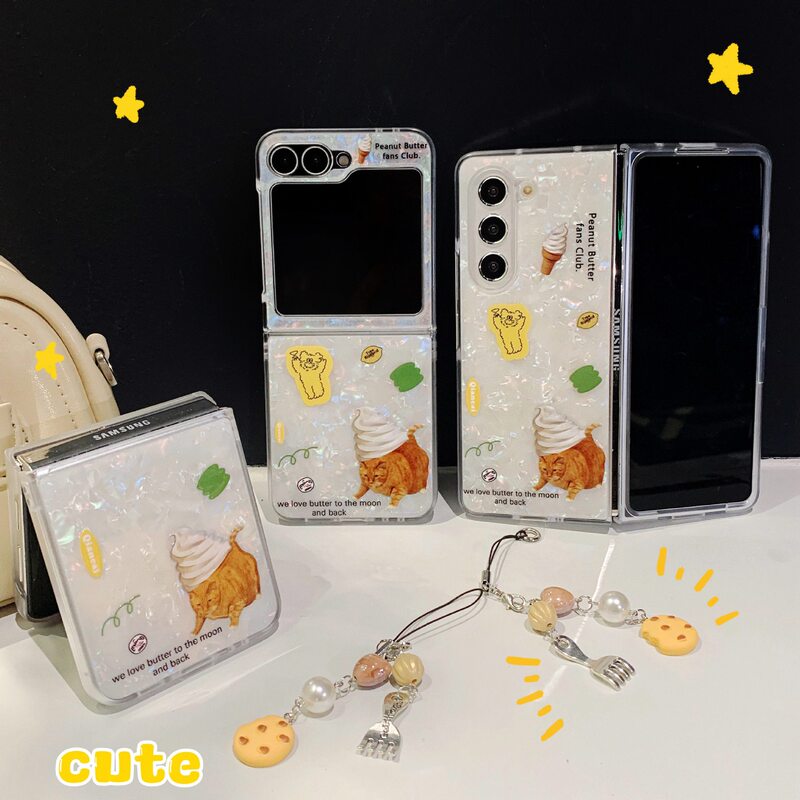 Shell Pattern Ice Cream Cat Suitable for Samsung Zflip4/5/6 Generation Mobile Phone Case Zflod5/ 40% off Stack Protective Cover