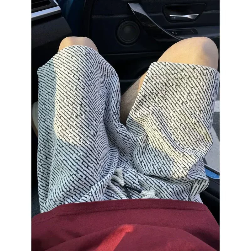 Твидовые мужские трикотажные шорты в стиле Chanel, летние американские спортивные шорты с пятью точками, тонкие повседневные брюки с принтом зебры.