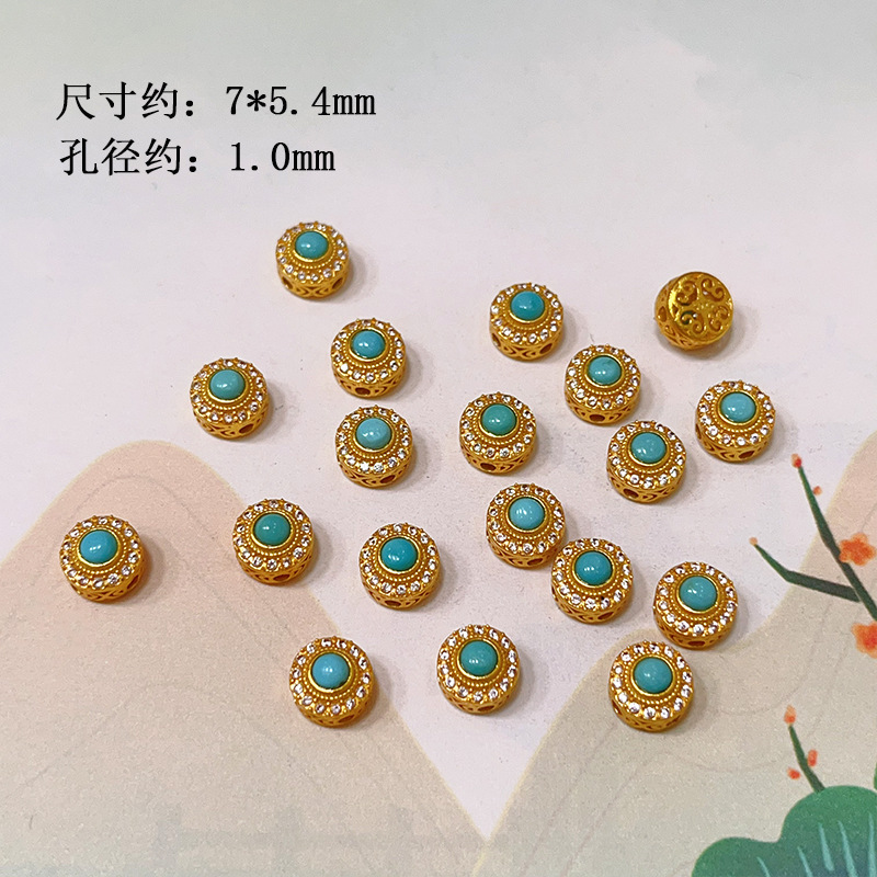 Natural Raw Ore Turquoise 925 Silver Plated with Ruyi Love Clover Round Bead Bracelet DIY Accessories