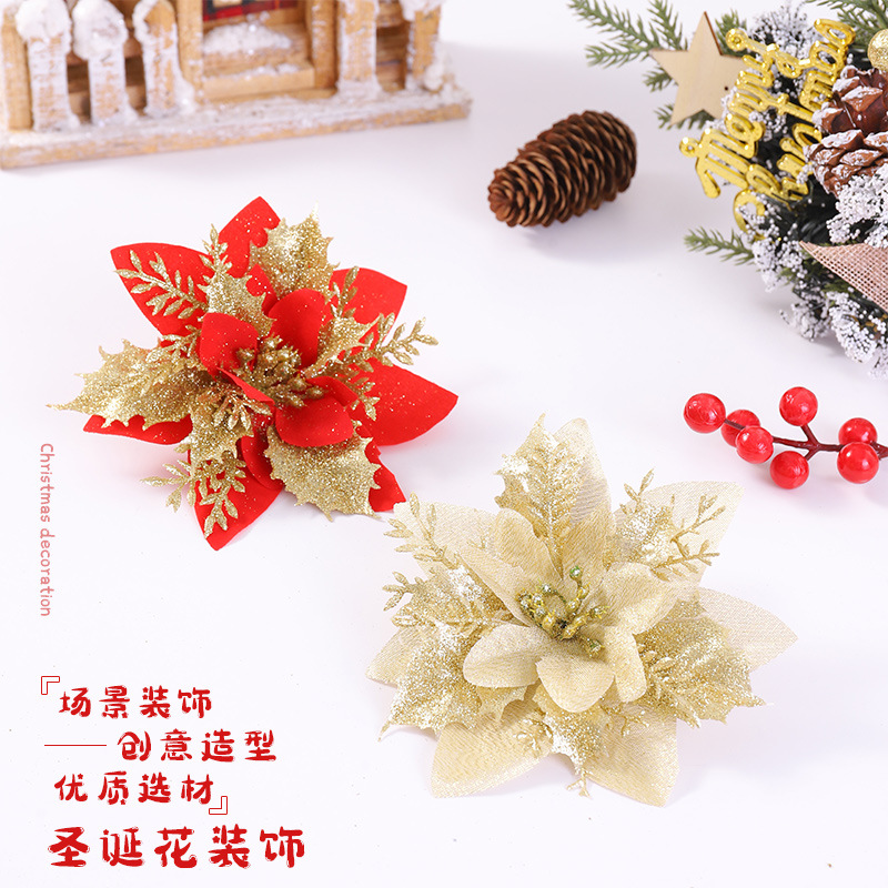 Cross-border popular flor artificial de Navidad 13cm suministros de decoración de flores de Navidad flor artificial decoración del árbol de Navidad flor