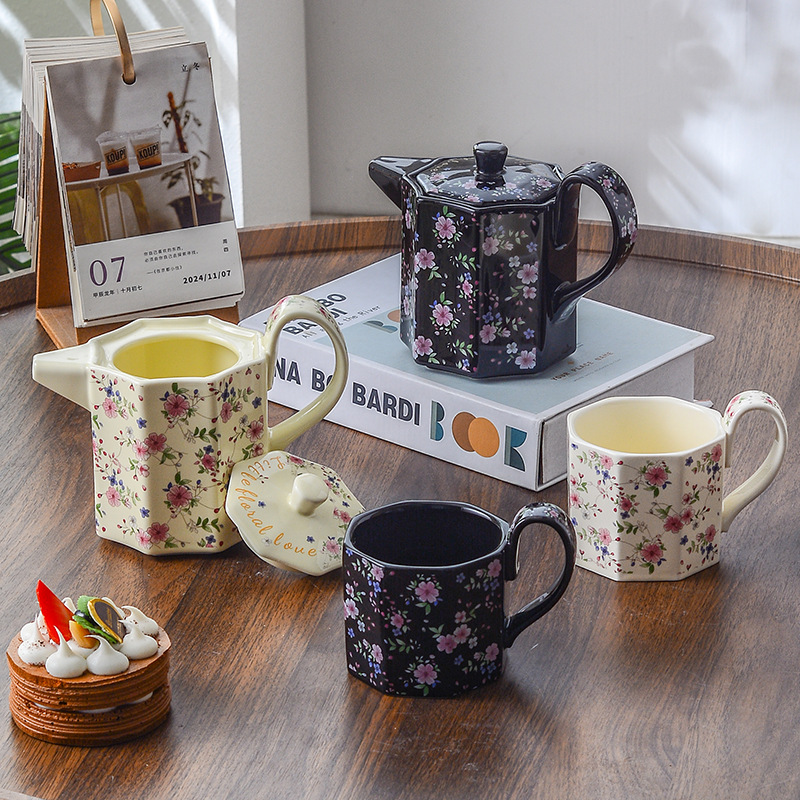 Pequeña flor floral pequeña flor de brocado taza de café platillo tetera estilo pastoral fresco francés una taza un plato regalos