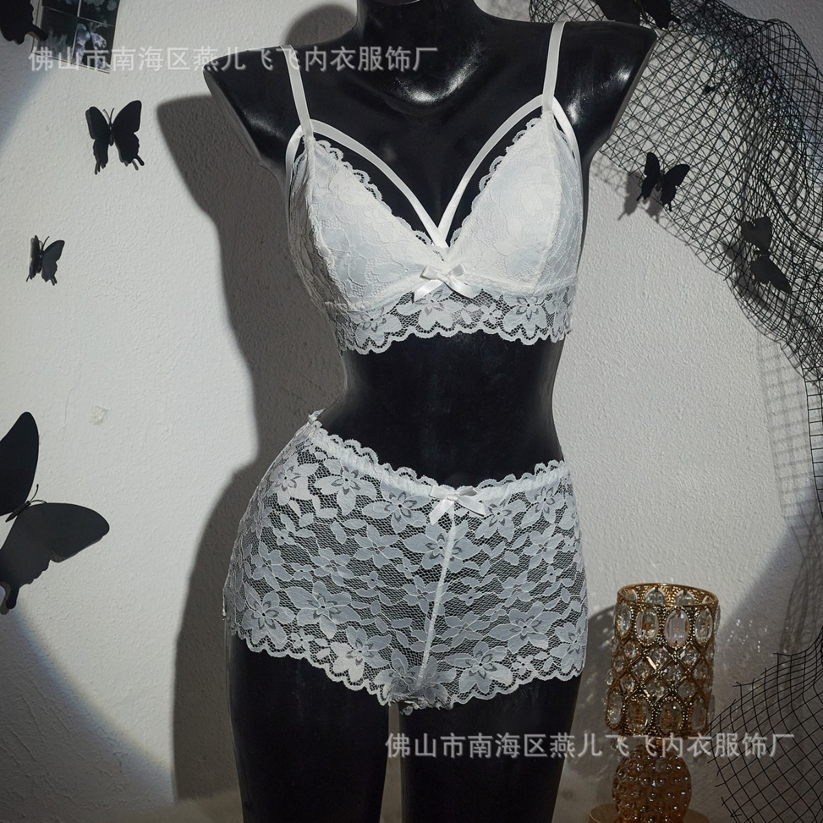 대외 무역 섹시 할로우 섹시 속옷 레이스 스트랩 하이 웨이스트 팬티 여성 엉덩이 리프팅 뚱뚱한 mm 대형 홈웨어 세트