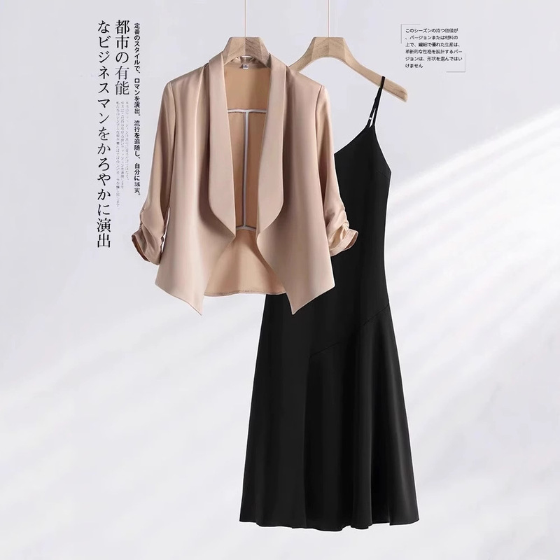 Satin Casual Blazer for Women, Summer Thin High-End Petite Cropped Sleeve Slim-Fit Suit Top