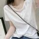 Slub Cotton Curl Short-sleeved T-shirt Women's New Summer Pure Cotton Loose Casual Round Neck T-shirt All-match Simple Top