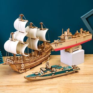 3D Sailing Battleship Liaoning Wooden Three-Dimensional Puzzle Wholesale Street Stall Supply Model Educational Handmade Toys
