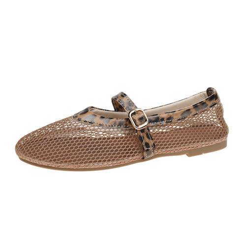 Cross-border large size mesh casual single shoes women 2025 summer new European and American fashion one-button versatile flat shoes 
