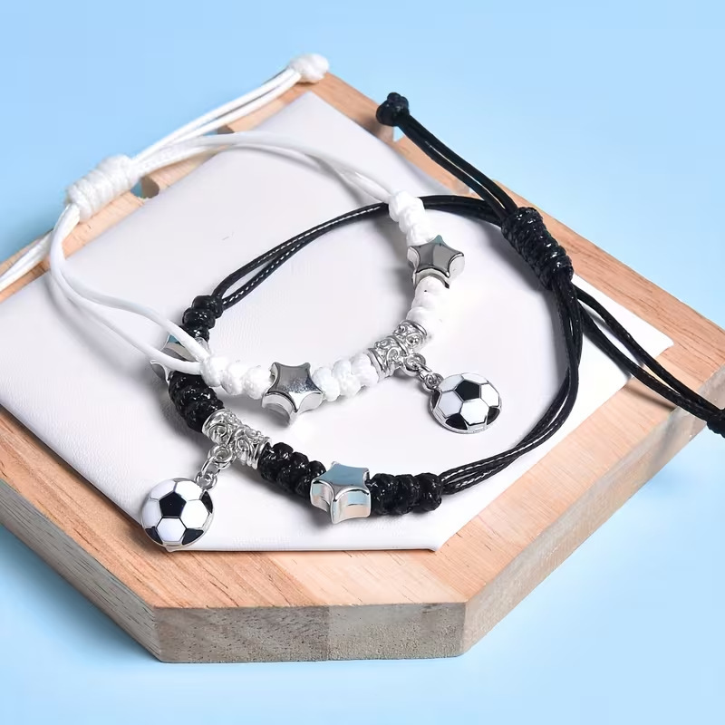 Cross-Border Popular Versatile Football Bracelet for Men and Women, Friendship Style, Korean Version, Couple's Adjustable Woven Rope Bracelet Cross-Border Popular Versatile Football Bracelet for Men and Women, Friendship Style, Korean Version, Couple's Adjustable Woven Rope Bracelet