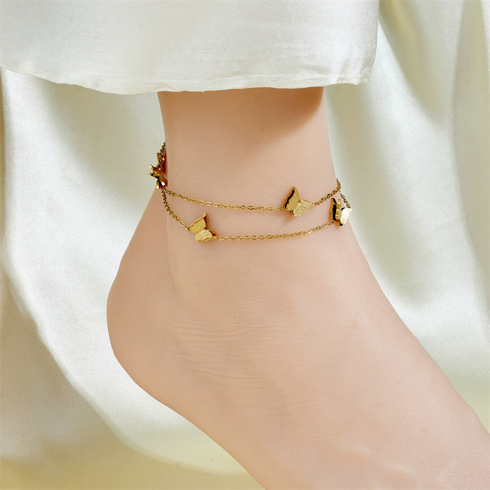 Ankle bracelet, chain, golden fashionable sexy accessory stainless steel, simple and elegant design, light luxury style, internet celebrity, 750 sample gold