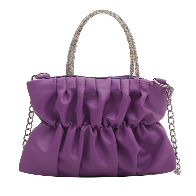 2024 primavera nuevo estilo suave moda plisada cadena bolsa pequeña color caramelo ins bandolera bolso cuadrado pequeño