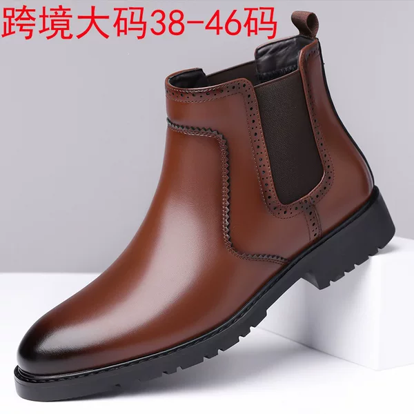 Cross-Border Large Size 2026 British Style Chelsea Boots Men's Martin Boots Business High-Top Leather Shoes Slip-On Short Boots 303