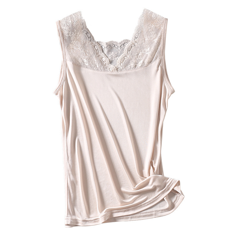 Silk Knitted Sling Vest T-Shirt Women's Silk V-neck Sexy Lace Beautiful Back Sleeveless Base Shirt Top for Summer Silk Knitted Sling Vest T-Shirt Women's Silk V-neck Sexy Lace Beautiful Back Sleeveless Base Shirt Top for Summer