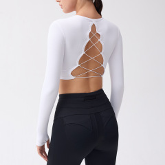 Hollow sexy backless fitness clothing sports tops yoga Pilates training clothing long sleeves with chest pads that can be worn outside