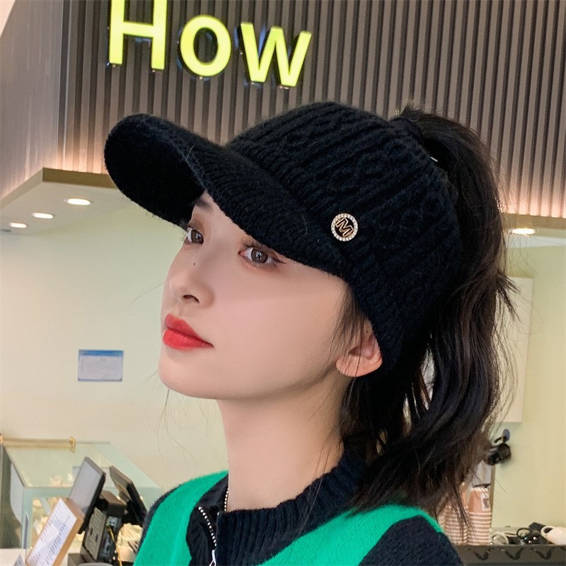 (2개) 높은 포니 테일 모자 빈 탑 여성 올 매치 캡 가을과 겨울 니트 울 모자 따뜻한 야외 한국 스타일에 적합