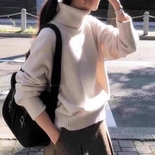 韩国东大门秋冬洋气高翻领软糯羊毛针织衫女宽松加厚打底羊绒毛衣