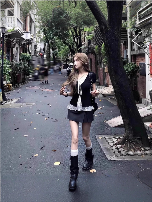 夏季修身显瘦上衣韩系纯欲风蕾丝拼接假两件ins大码女装短袖T恤潮|undefined