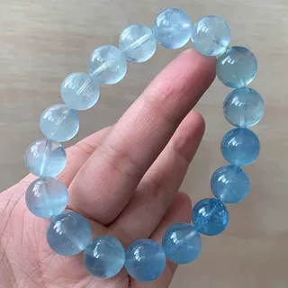 糯冰透体渐变色海蓝宝手链男女润蓝色单圈蓝水晶饰品情侣礼物