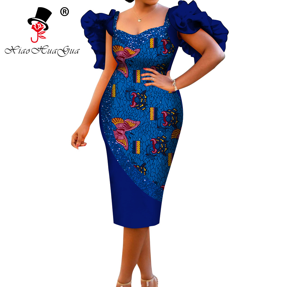 非洲民族服装连衣裙泡泡袖连衣裙跨境货源一件代发高腰连衣裙