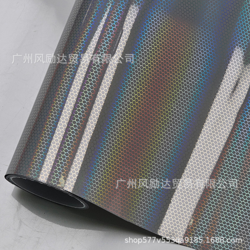PET Laser Honeycomb Rainbow Carbon Fiber Interior Trim Glossy Black Red Silver Full Body Motorcycle Color Change Film