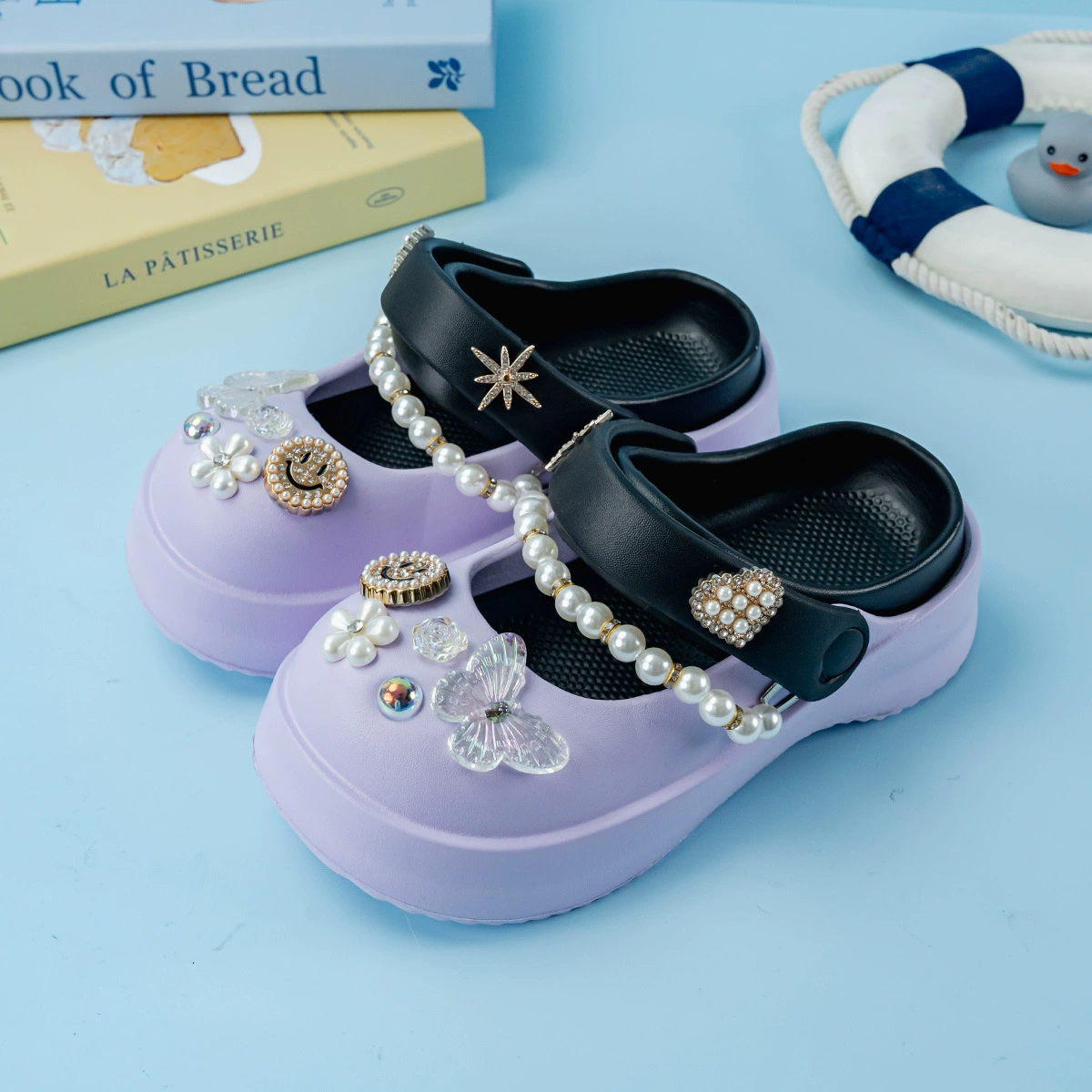 Сабо для девочек с жемчужной цепочкой и бабочкой, французские сабо с круглым носком и неглубоким горлышком, милая верхняя одежда, Мэри Джейн на мягкой подошве