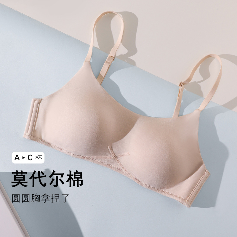 Y Modal Round-Cup Seamless Bra for Women, Summer Thin Style, Small Chest Gathering, Anti-Sagging, Breathable Bra