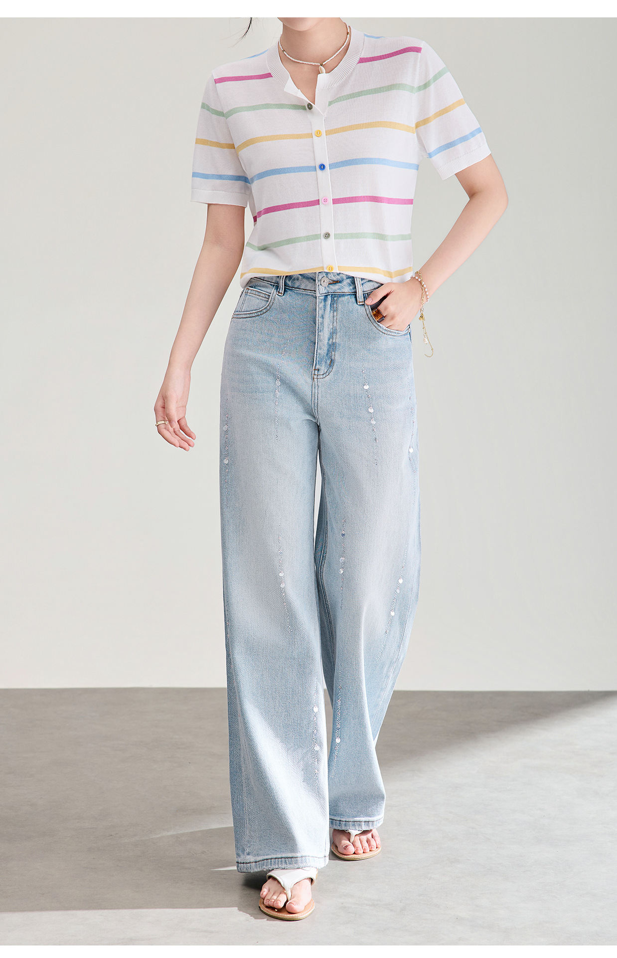 Quần jean nam ống rộng nhuộm mực, đính sequin kim cương, co giãn bốn chiều — xanh lam chi tiết 24
