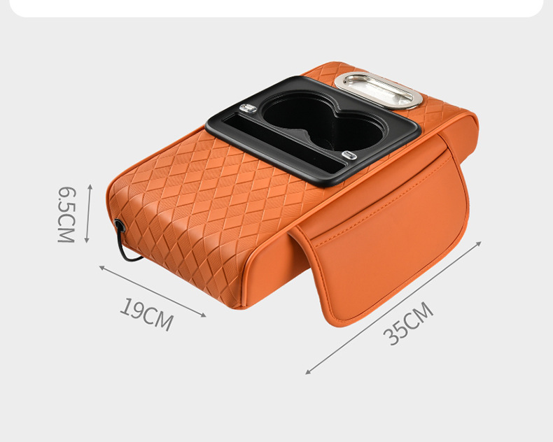 Car Armrest Box Mat with Charging, Central Armrest Box Cover Mat, Multifunctional Storage Bag, Leather Protective Mat