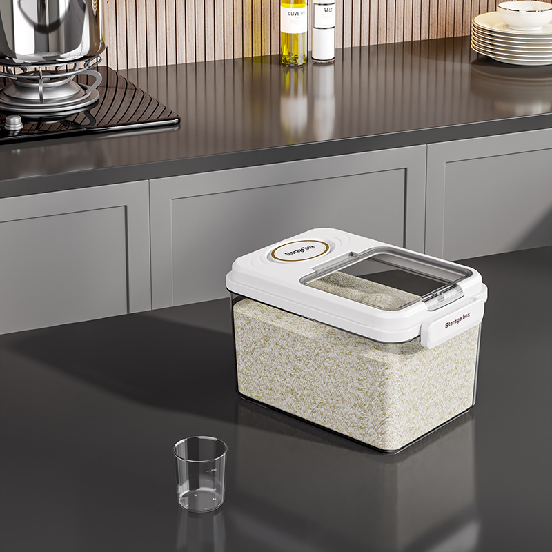 Barril de arroz doméstico a prueba de humedad sellado barril de arroz a prueba de insectos arroz caja de almacenamiento de harina de arroz contenedor de alimento para gatos tipo incrustado cuantitativo