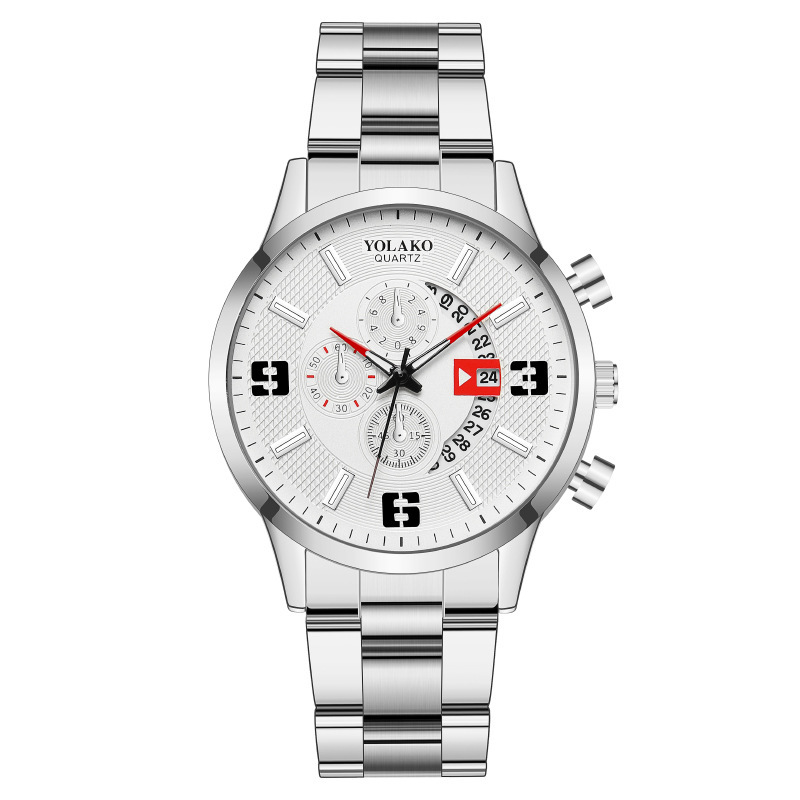 montre homme numérique à trois yeux avec calendrier tendance montre homme en acier inoxydable montre ceinture en acier_voghion.com