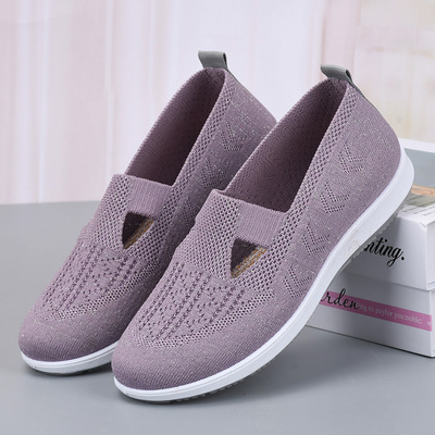 夏季女网面鞋透气舒适一脚蹬老北京妈妈鞋软底轻便中老年一带鞋子