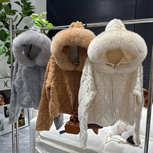 新款海宁皮草大衣时髦感羊毛混纺慵懒千金连帽真狐狸毛毛衣外套女