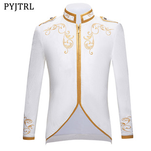 European and American men's suit jacket White Court Prince golden embroidered jacket coat cross-border singer performance clothing