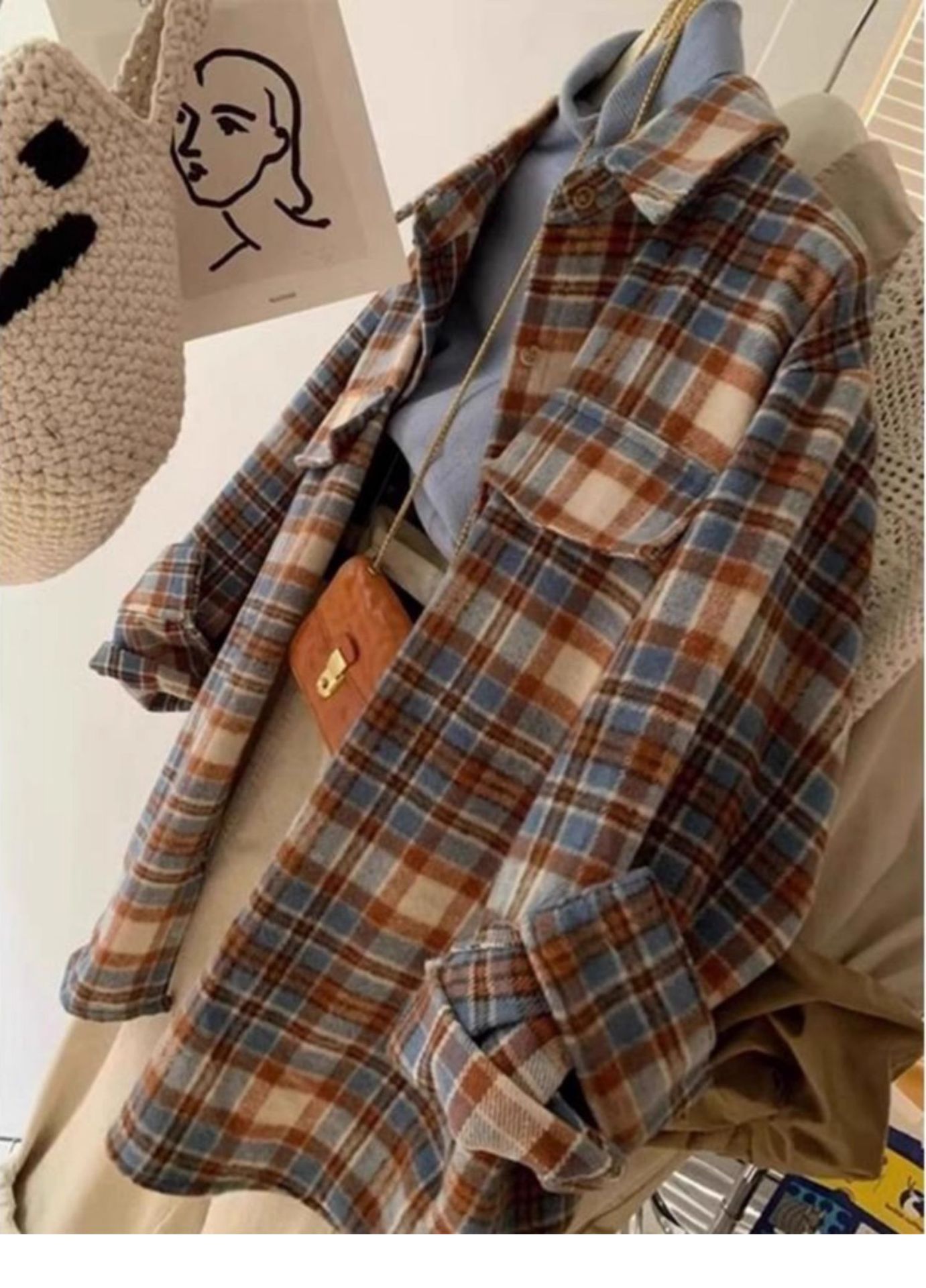 Áo sơ mi nữ dài tay vải gạc cotton hai lớp họa tiết kẻ sọc cổ điển dáng rộng — Kẻ sọc xanh (Bộ sưu tập mùa hè) chi tiết 19
