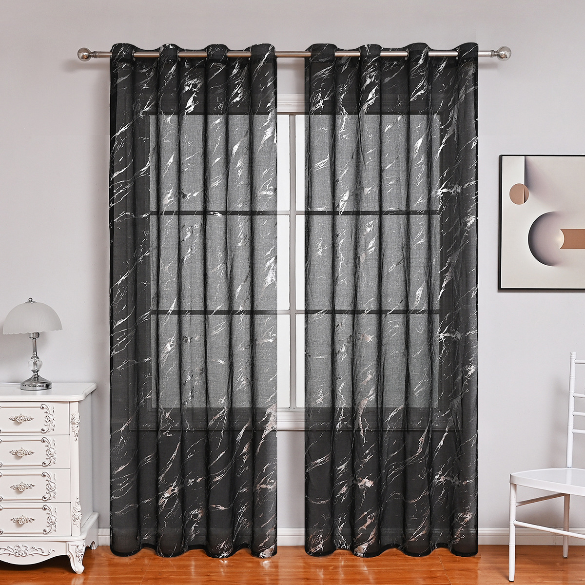 Cortina de gasa semitransparente perforada con pantalla de ventana de mármol plateado multi-doli, éxito de ventas transfronterizo de TEMU con entrega inmediata.