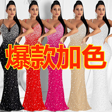 OS6561跨境新品亚马逊欧美女装时尚性感夜店烫钻钉珠吊带连衣裙女