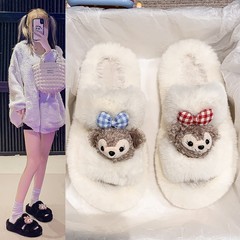 秋冬綿のスリッパの女性のタイプのかわいいアニメの家の室内の露指のスリッパのカップルのタイプの2色の熊のぬいぐるみのスリッパ