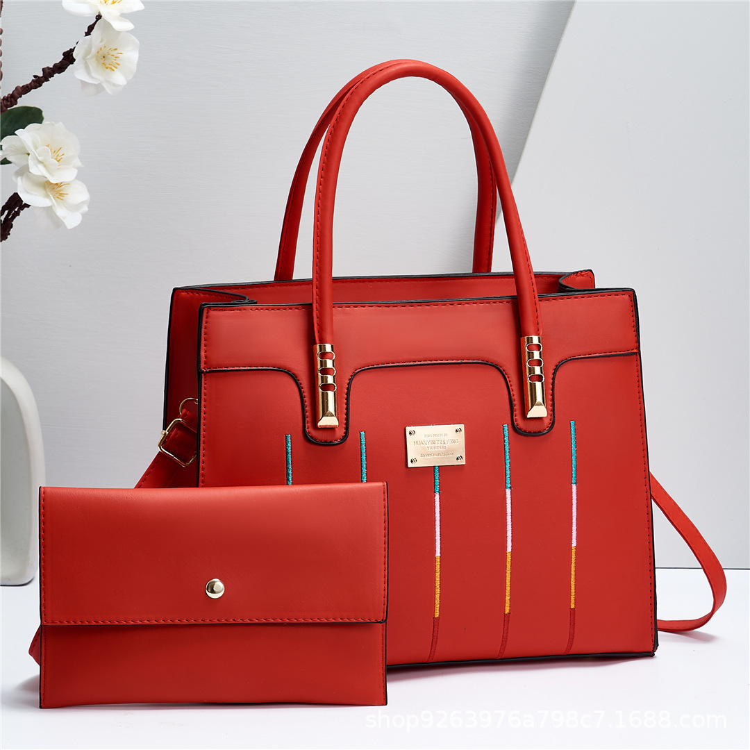 Women's Pu Leather Color Block Classic Style Sewing Thread Square Zipper Bag Sets Handbag display picture 2