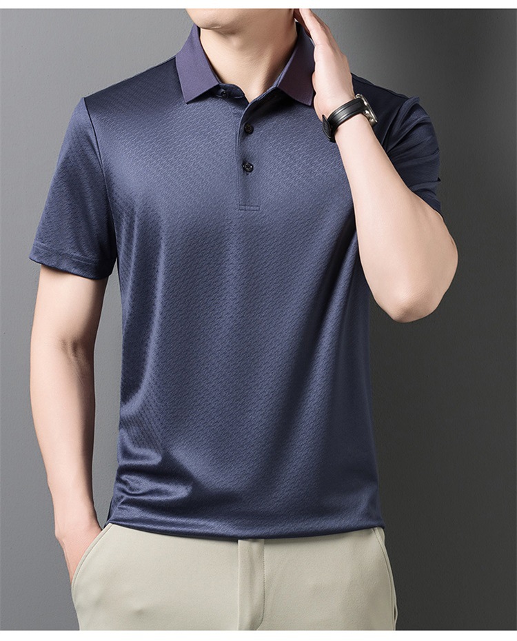 Áo polo nam tay ngắn lụa Mulberry cổ bẻ cao cấp — Xám 9651 chi tiết 12