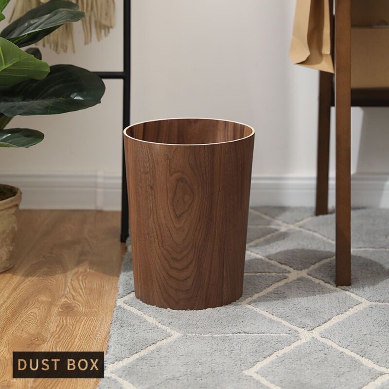Custom-made Nordic Japanese-style Wooden Trash Bin Simple Household Round Storage Bucket small size Living Room Plastic Bucket Office