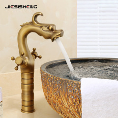 仿古龍形全銅面盆龍頭家用衛生間浴室櫃檯盆洗臉池冷熱水龍頭防濺