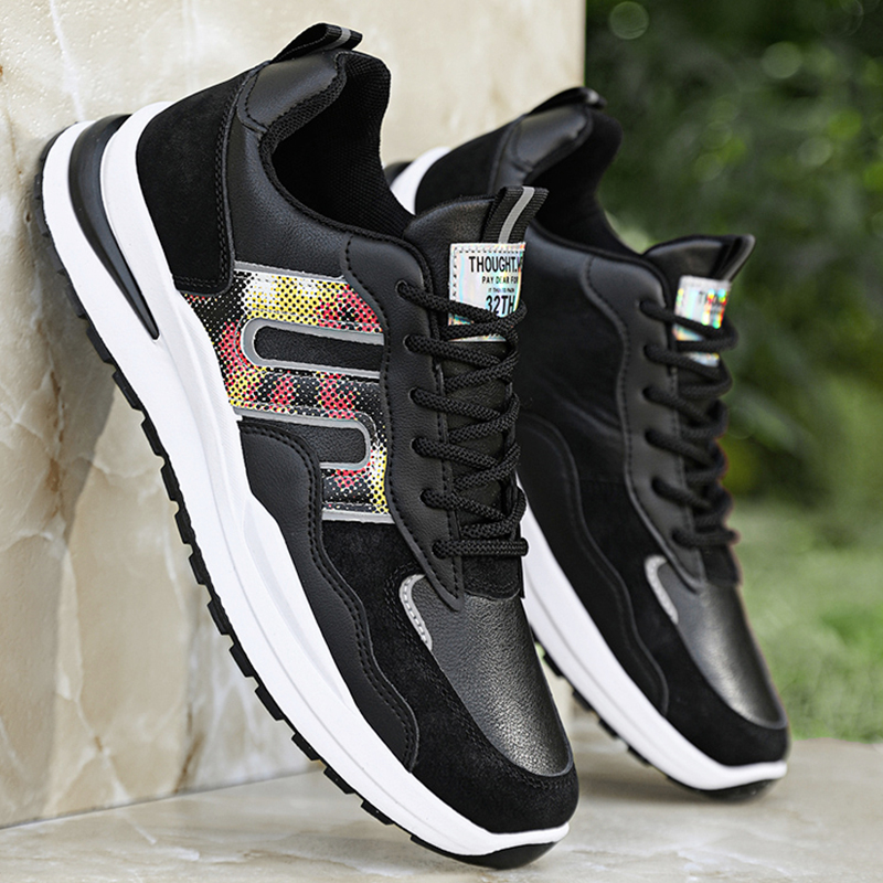 Zapatos Deportivos de Primavera para Hombre, Nuevos Zapatos Casuales de Cuero Impermeables Antideslizantes Negros para Hombre, Zapatos Deportivos para Correr para Hombre