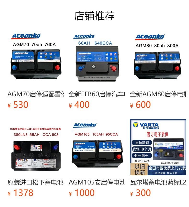 AC car battery, compatible with BMW 3 Series, Audi A4, and Mercedes-Benz GLS S450, for starting the car