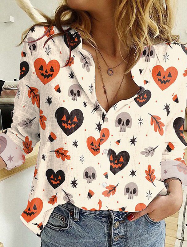 2022 European and American Amazon Halloween Clothing New Product 3D Digital Printing Women's Shirt Export Popular Style Long Sleeve