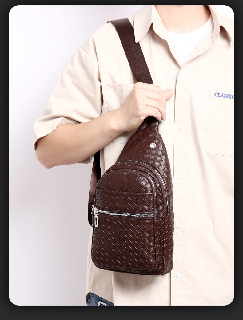 New trendy men's PU soft leather chest bag, simple single-shoulder bag, waterproof casual business crossbody bag, coin purse wholesale undefined