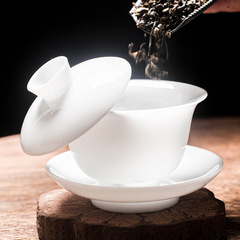 羊の脂の玉の氷の種の玉の磁器の3才の蓋の碗の高級な白い磁器のお茶の杯の陶磁器の大きいサイズはお茶の碗の工夫の茶器の卸売りに入ります。