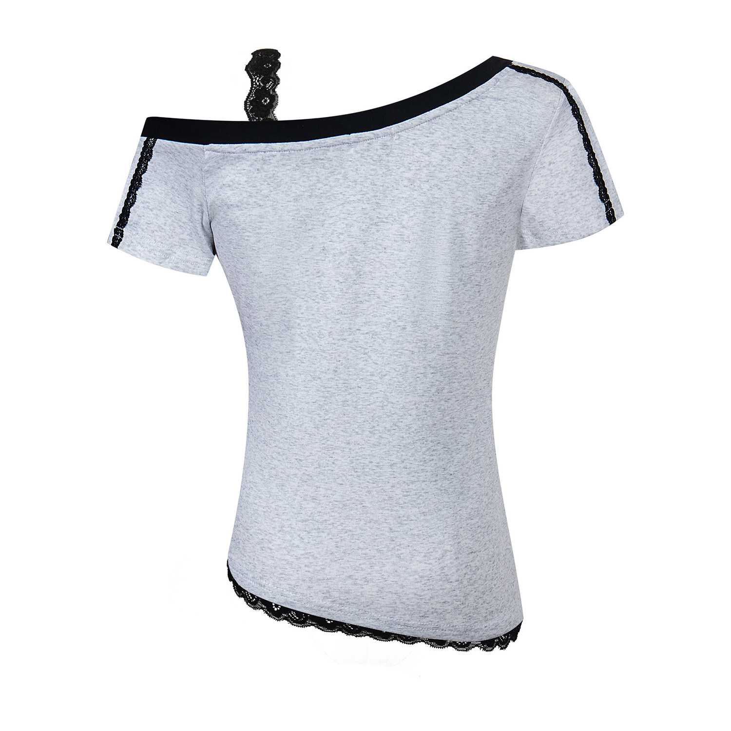 Women's Clothing Slim Fit Short Sleeved T-Shirt Dark Blue Niche Lace Camisole Faux Two Piece Sexy Top_ecoleips.com