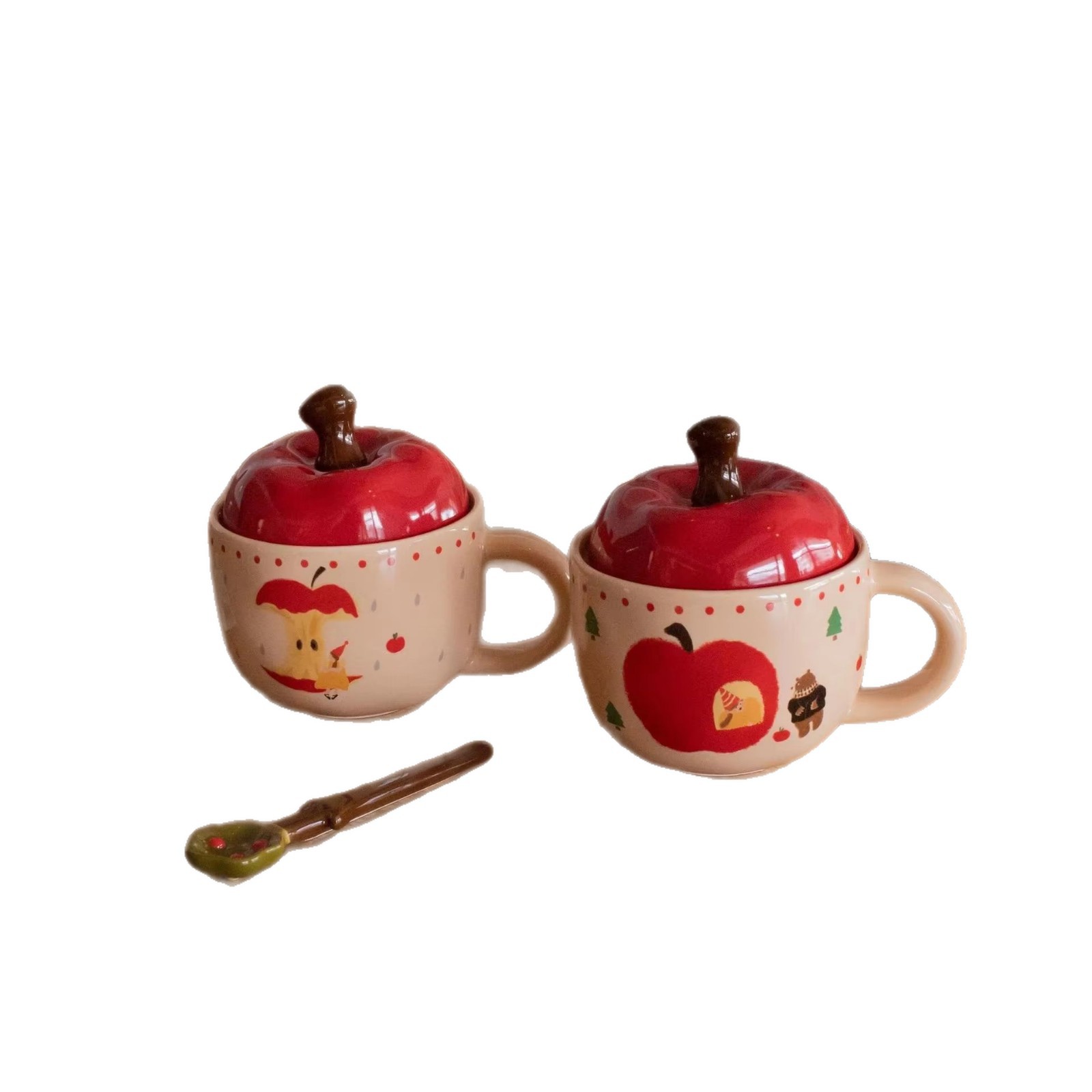 Cute taza de cerámica en forma de manzana con tapa taza de Navidad taza de agua de oficina taza de desayuno personalizada cubiertos de cerámica