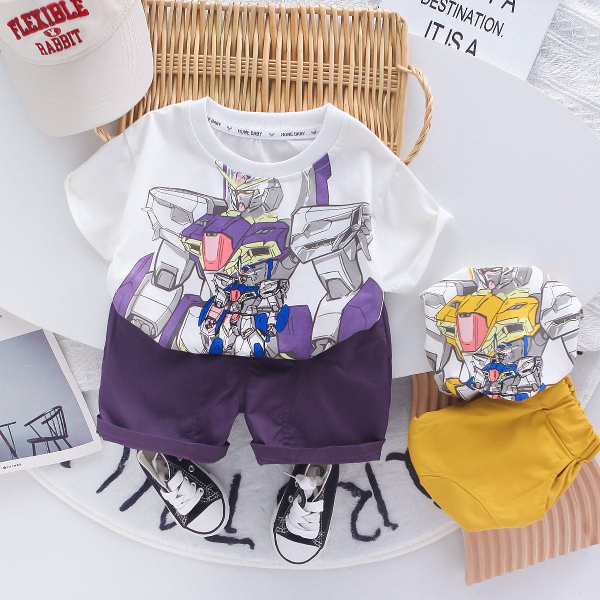 Tuta a maniche corte per ragazzi più venduta 2026 Nuovo stile, vestiti sottili ed eleganti per ragazzi, set estivo da due pezzi per neonati, trendy e alla moda ALYCExiyuebaobao_voghion.com